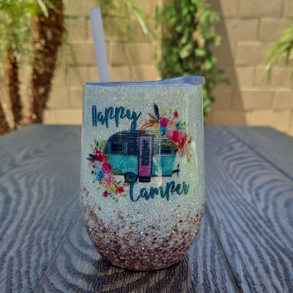 Glittery Camper Tumbler with Straw
